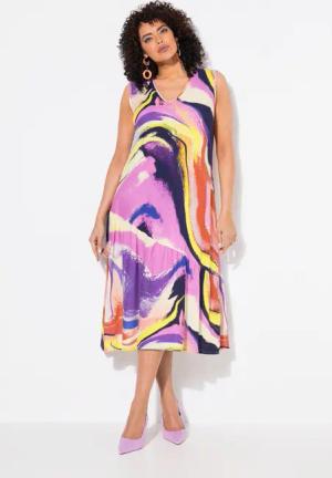 Ulla Popken Jerseykleid Midikleid Volant A-Linie