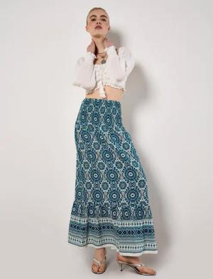 Apricot Maxirock Gesmokter Sommerrock, mit Batikdruck