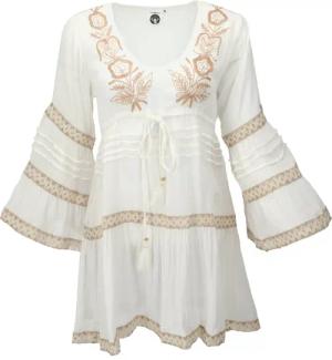 Guru-Shop Longbluse Boho Krinkelbluse, bestickte Hippie