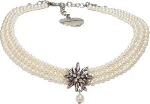 Alpenflüstern Collier Trachten-Perlen-Kropfkette Strass-Edelweiß (creme-weiß), -