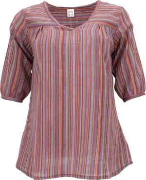 Guru-Shop Longbluse Leichte Baumwollbluse, gestreifte Boho..