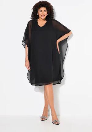 Ulla Popken Cocktailkleid Chiffonkleid doppellagig V-Ausschnitt