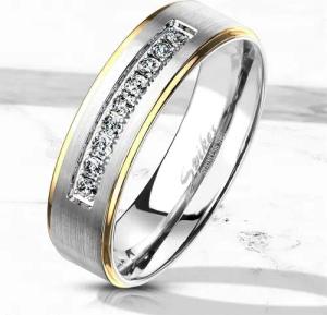 BUNGSA Fingerring Kristallring mattsilber mit goldenen