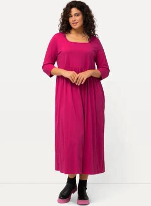 Ulla Popken Maxikleid Jerseykleid A-Linie Carré-Ausschnitt