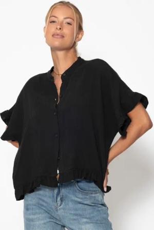 SASSYCLASSY Kurzarmbluse Oversize Musselin Hemdbluse Damen