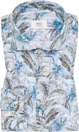 MODERN FIT Linen Shirt in blau bedruckt