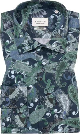 MODERN FIT Hemd in olive bedruckt
