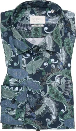 COMFORT FIT Hemd in olive bedruckt
