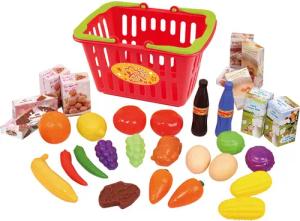 Play Spiel-Einkaufswagen Einkaufskorb mit Spiellebensmittel 32-tlg