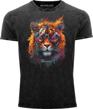 Neverless Print-Shirt Herren Vintage Shirt Tiger
