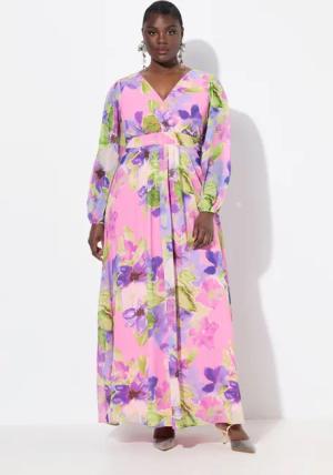 Ulla Popken Cocktailkleid Abendkleid doppellagig V-Ausschnitt