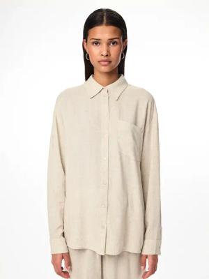 pieces Hemdbluse "PCPIA LS LOOSE SHIRT WVN NOOS", mit Leinen