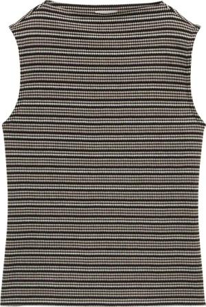 TOM TAILOR Damen Jacquard Top mit Stehkragen, schwarz, Gestreift, Gr. XS