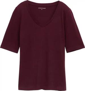 TOM TAILOR Damen T-Shirt mit V-Ausschnitt, rot, Uni, Gr. M