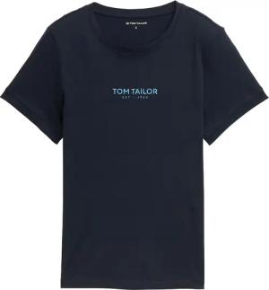 TOM TAILOR Damen T-Shirt mit Logo-Print, blau, Uni, Gr. L