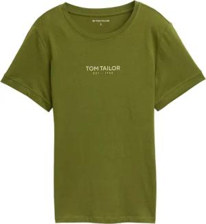 TOM TAILOR Damen T-Shirt mit Logo-Print, grün, Uni, Gr. M