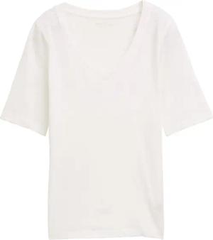 TOM TAILOR Damen T-Shirt mit V-Ausschnitt, weiß, Uni, Gr. L