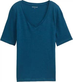 TOM TAILOR Damen T-Shirt mit V-Ausschnitt, blau, Uni, Gr. XS