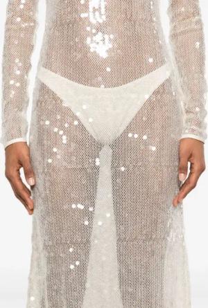 David Koma - Light Beige Sequin Dress With Open Back - Größe 8 - beige