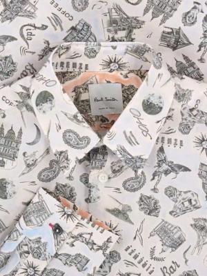 Paul Smith - Souvenir' Shirt – Cream With Blue Print - Größe XL - beige