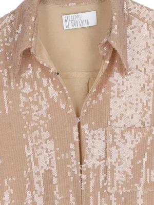 Giuseppe Di Morabito - Sequined Shirt In Brown Fabric Classic Collar Hook - Größe 44 - braun