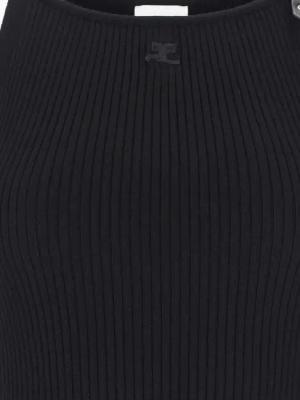 Courrèges - Black Fabric Mini Ribbed Dress - Größe M - schwarz