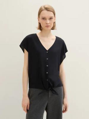 TOM TAILOR Denim Kurzarmbluse Leinenbluse mit