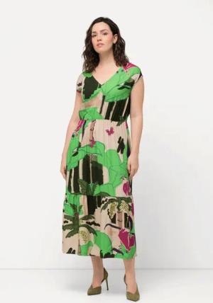 Ulla Popken Maxikleid Maxikleid Palmen V-Ausschnitt
