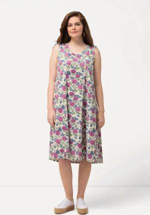 Ulla Popken Jerseykleid Midikleid Blüten V-Ausschnitt