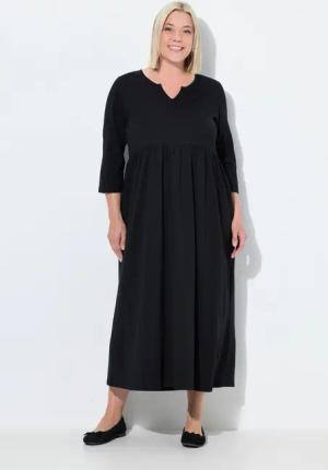 Ulla Popken Maxikleid Jerseykleid A-Linie Tunika-Ausschnitt