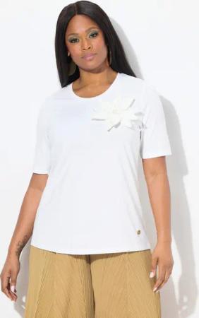 Ulla Popken T-Shirt T-Shirt Blüten-Brosche Classic