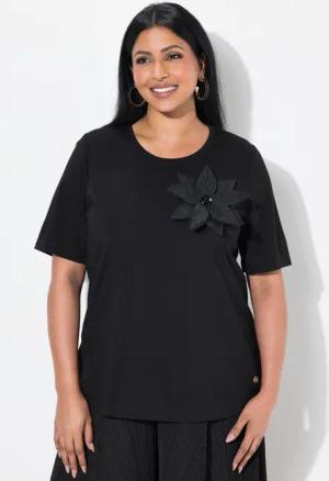Ulla Popken T-Shirt T-Shirt Blüten-Brosche Classic