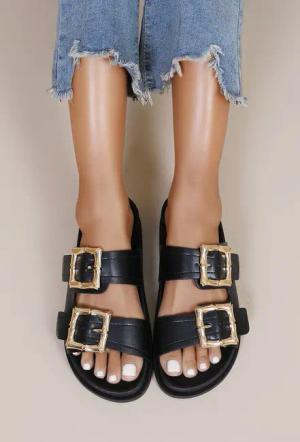 Lelü Fashion mit goldenen Schnallen Pantolette
