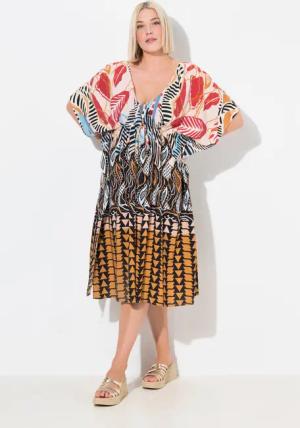 Ulla Popken Strandkleid Kaftan Safari V-Ausschnitt