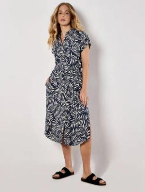 Apricot Druckkleid Fließendes Midikleid, (2-tlg., Stoffgürtel)
