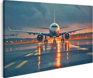 islandburner Leinwandbild Flugzeug startet bei Nacht