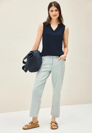 Cecil Damen Split Neck Top in Blau, Gr: S