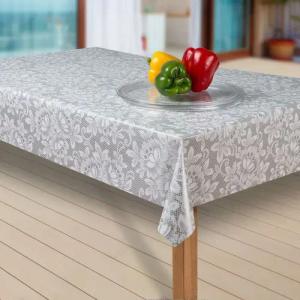 laro Tischdecke Wachstuch-Tischdecken Blumen grau weiss