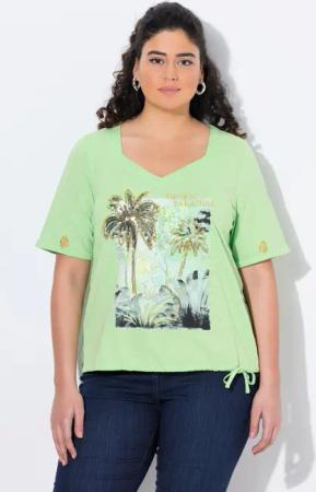 Ulla Popken T-Shirt T-Shirt Tunnelzug Palmen