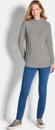Strickpullover mit Zopfmuster - grau / melange - Gr. 42 von Goldner Fashion