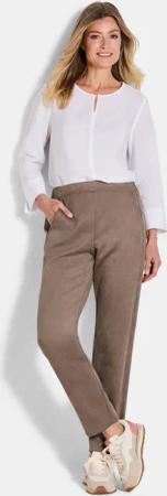 Hose LOUISA in Veloursleder-Optik - taupe - Gr. 40 von Goldner Fashion
