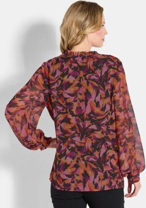 Chiffon-Bluse mit semitransparenten Ärmeln - rot / gemustert - Gr. 42 von Goldner Fashion