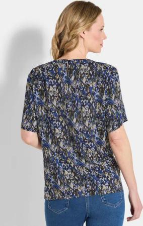Bluse mit doppellagigen Ärmeln - blau / stein / gemustert - Gr. 44 von Goldner Fashion