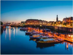 Artland Wandbild "Hamburg Hafen Panorama mit Michel", Deutschland, (1 St.), als Alubild, Outdoorbild, Leinwandbild, Poster in verschied. Größen