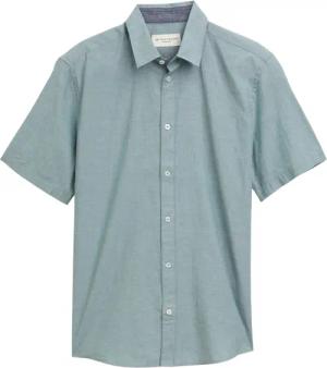 TOM TAILOR Herren Regular Fit Kurzarmhemd aus Baumwolle, grün, Meliert, Gr. L