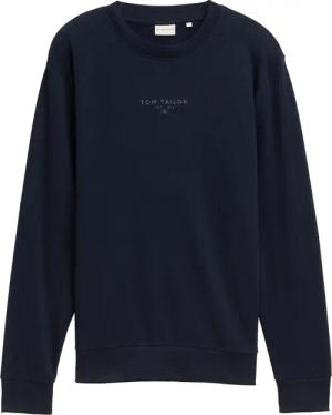 TOM TAILOR Herren Crewneck Sweatshirt mit Logo-Print, blau, Uni, Gr. M