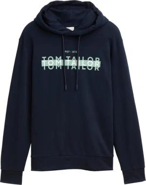 TOM TAILOR Herren Hoodie Sweatshirt mit Logo-Print, blau, Logo Print, Gr. XL