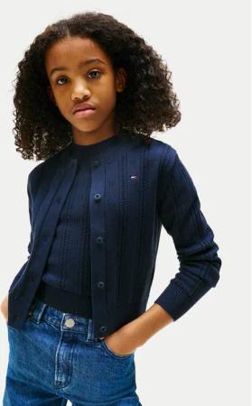 Tommy Hilfiger Strickjacke Pointelle KG0KG08677 Dunkelblau Regular Fit