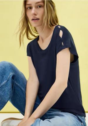 Cecil Damen Shirt mit Cut-Out Details in Blau, Gr: M