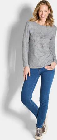 Langarmshirt mit U-Boot Ausschnitt - grau / melange - Gr. 42 von Goldner Fashion